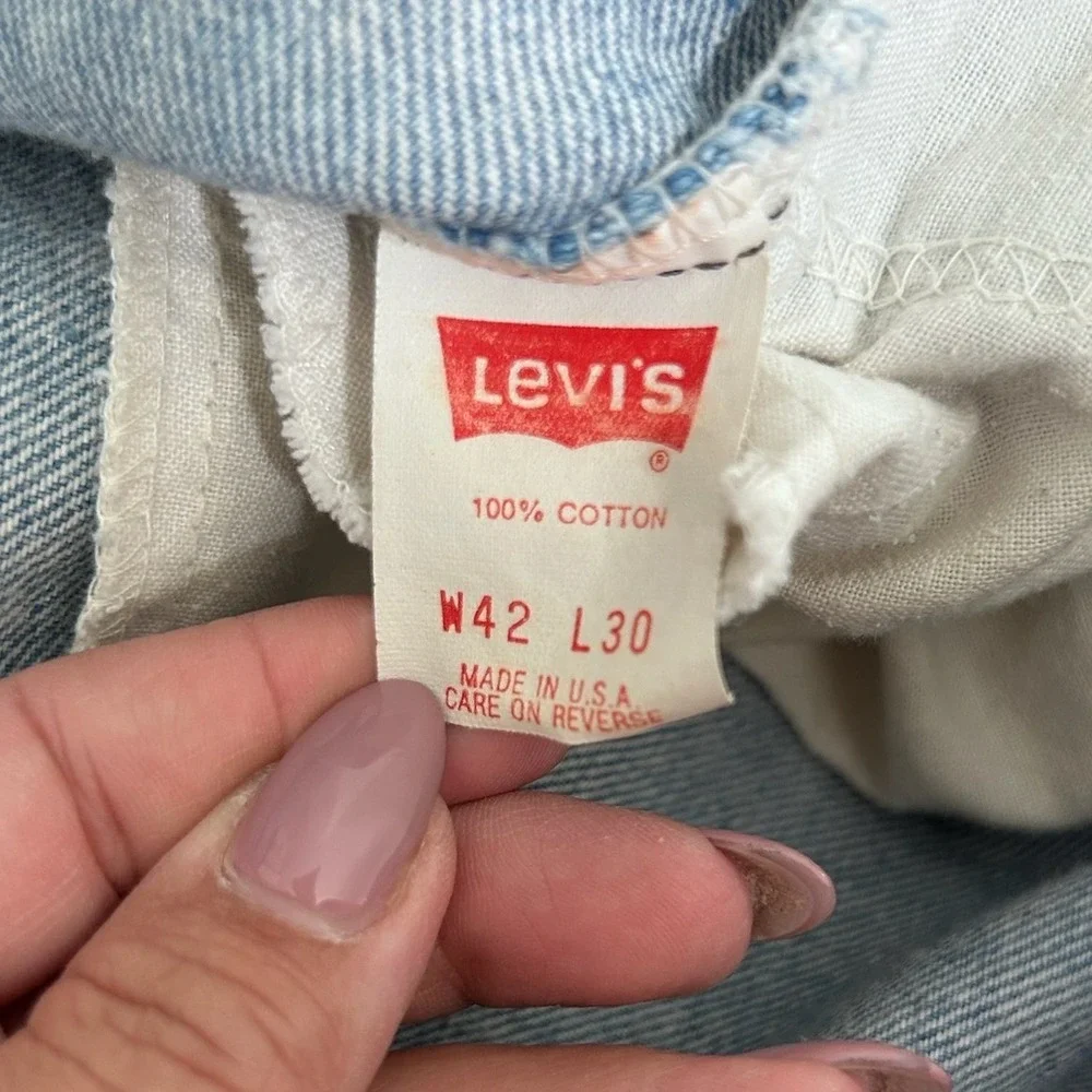 Vintage Levis 505 Orange Tab Jeans Mens 42x30 Blue Light Wash Made in USA 90s